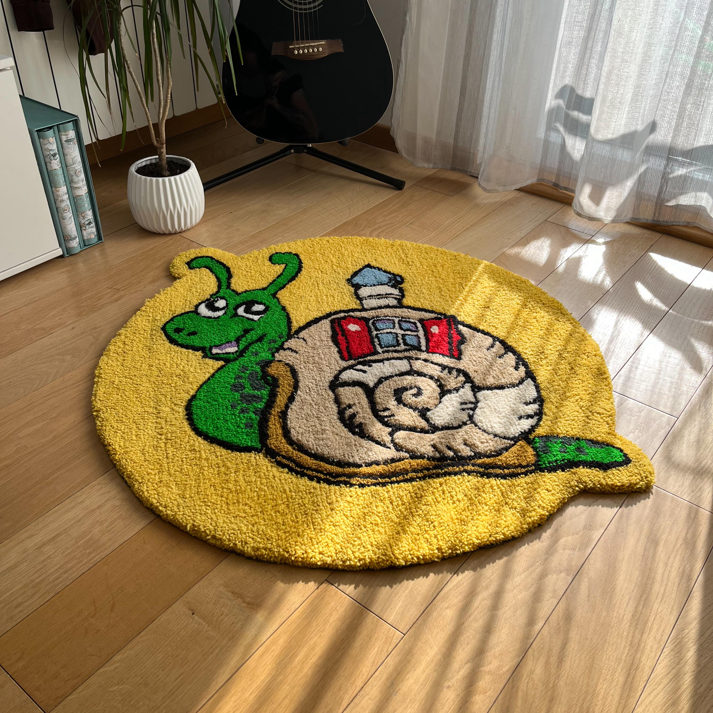 Round tufted rug in minimalist interior